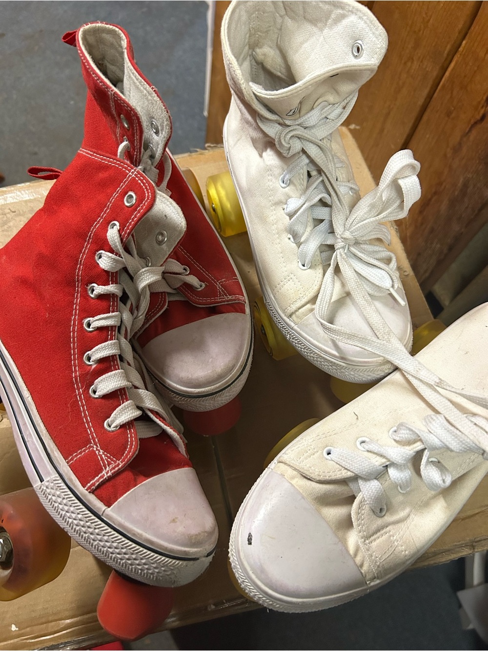Canvas High-Top Roller Skate Sneakers in Red and White/ 2 Pair RedSz7 WhiteSz8